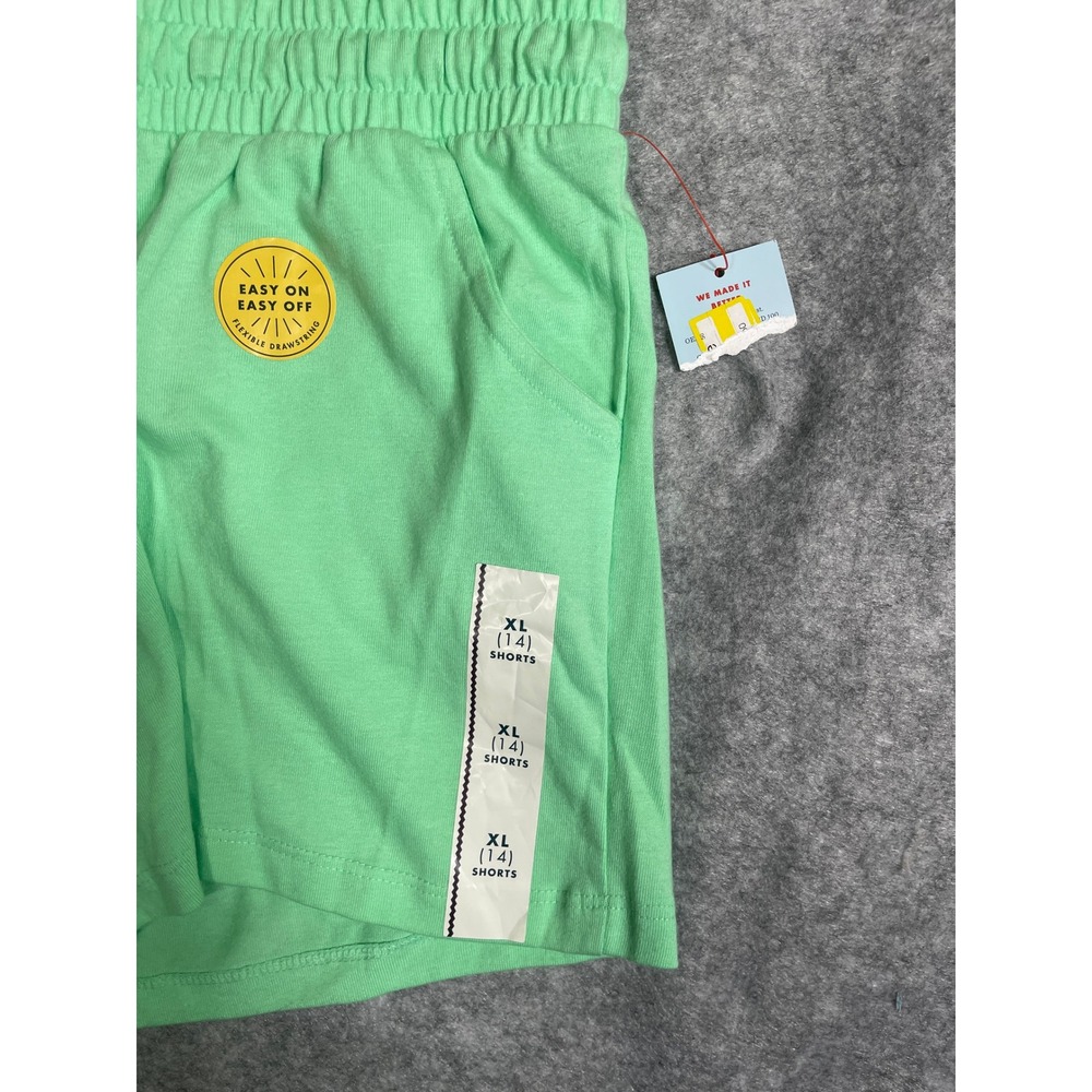 Cat & Jack Girls Mint Green Knit Shorts XL 14 Elastic Drawstring Cotton Blend